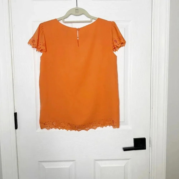ANTONIO MELANI Orange Laser Cut Floral Short Sleeve Blouse Size XS‎ - Picture 6 of 6